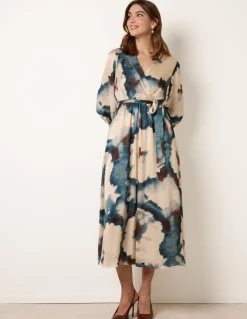 Watercolour Wrap Dress With Tie Belt