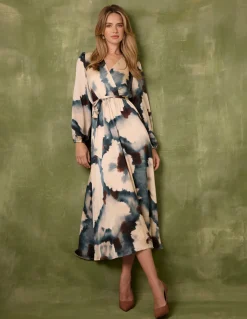 Watercolour Wrap Dress With Tie Belt