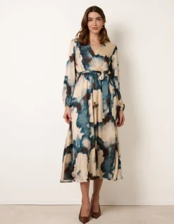 Watercolour Wrap Dress With Tie Belt