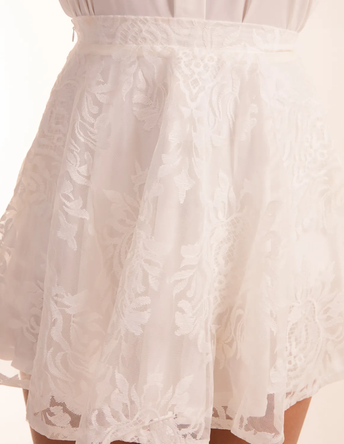 White Embroidered Mesh Skirt