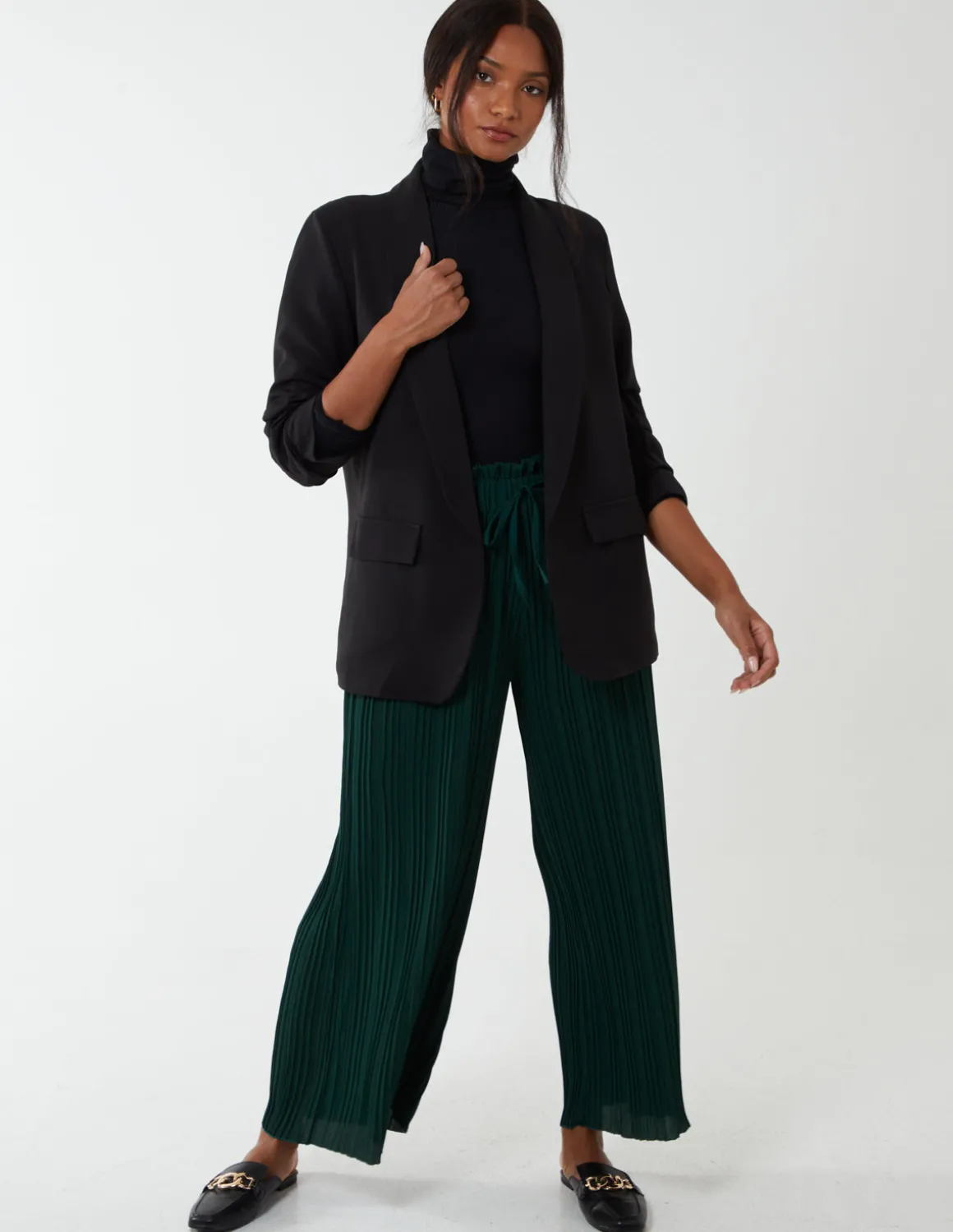 Wide Leg Pleated Trousers