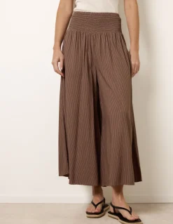 Wide Leg Shirred Waist Wavy Trousers