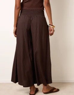Wide Leg Shirred Waist Wavy Trousers