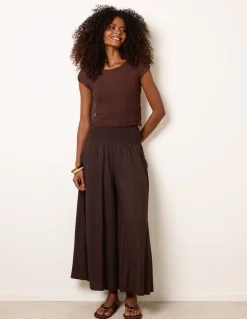 Wide Leg Shirred Waist Wavy Trousers
