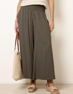 Wide Leg Shirred Waist Wavy Trousers
