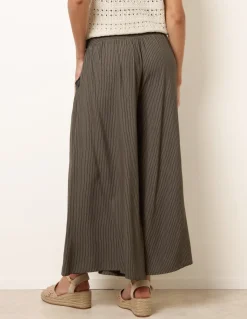 Wide Leg Shirred Waist Wavy Trousers