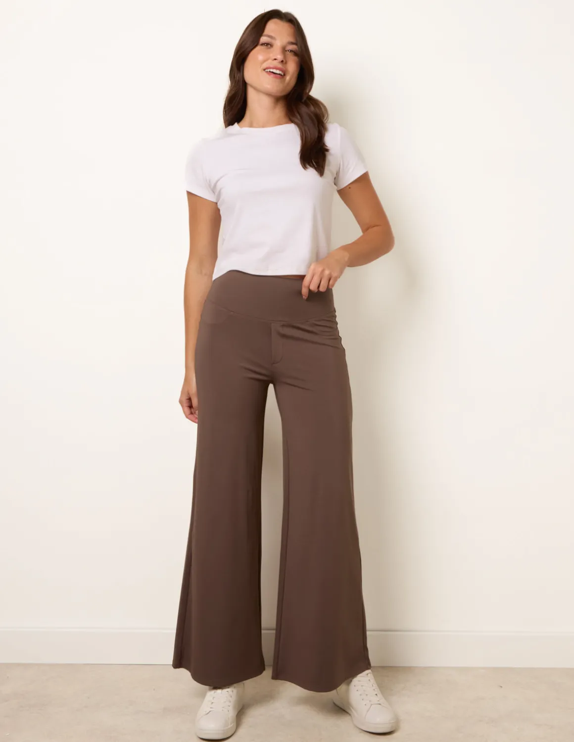 Wide Leg Soft Touch Trousers With Stretch