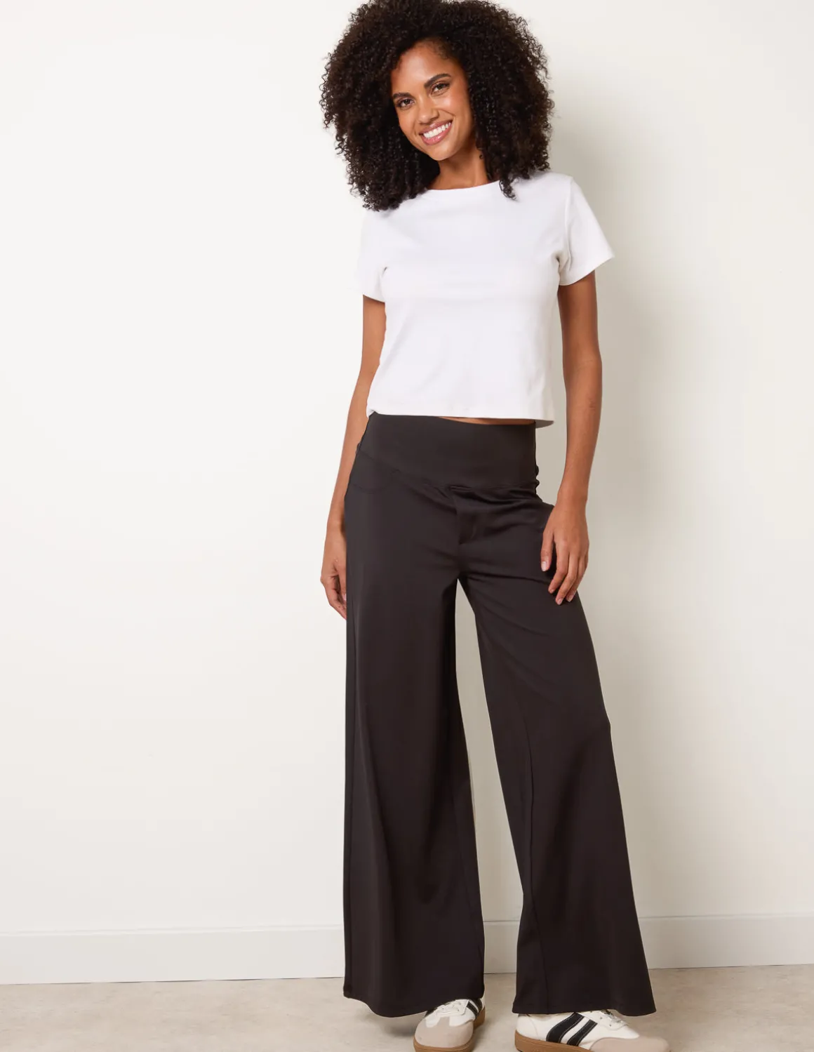 Wide Leg Soft Touch Trousers With Stretch