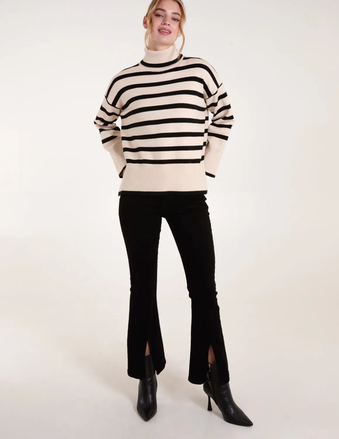 Wide Stripe Roll Neck Jumper