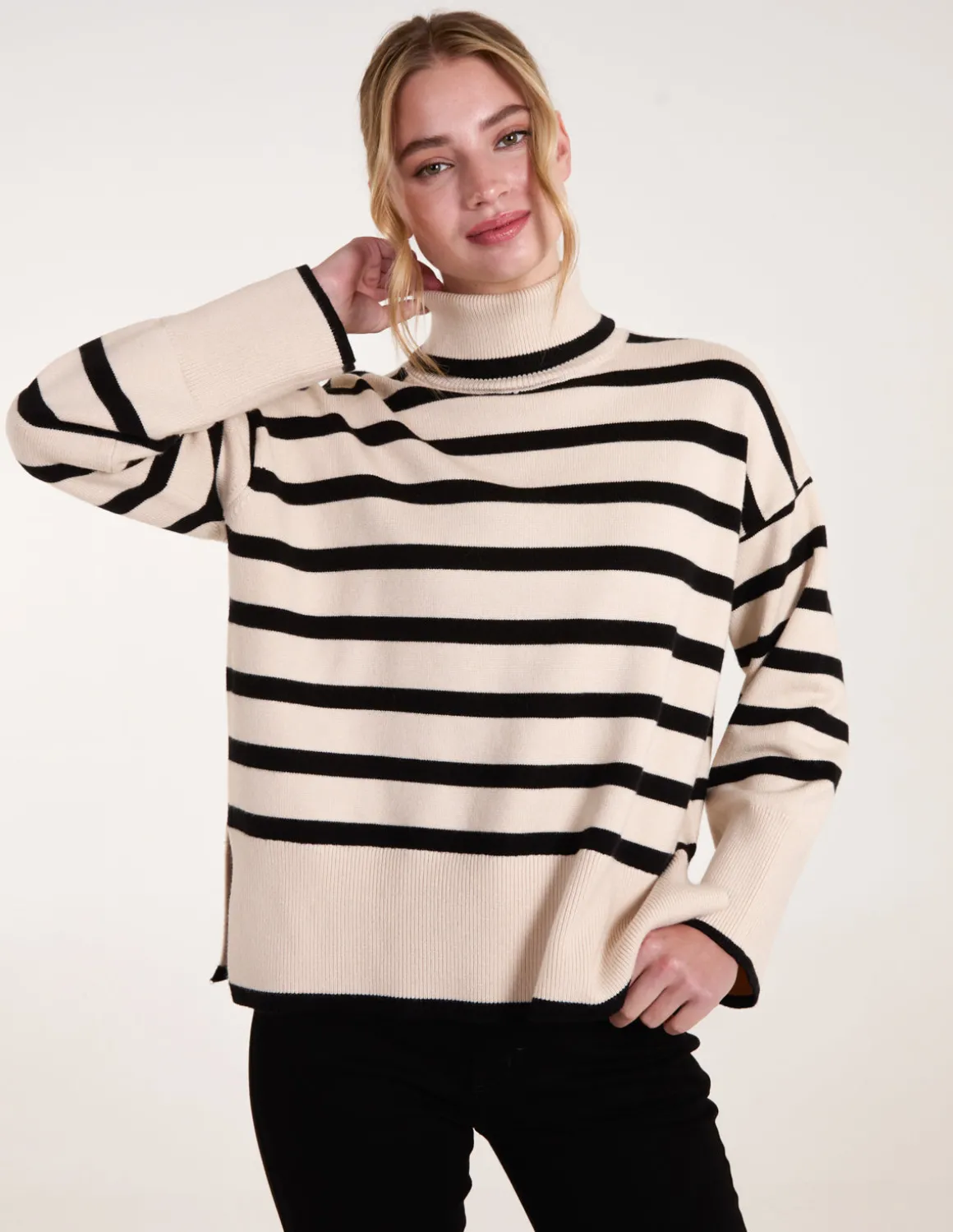 Wide Stripe Roll Neck Jumper