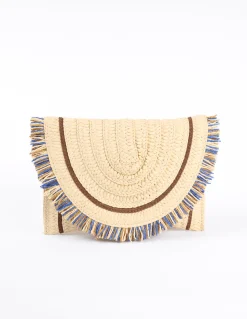 Woven Fringe Detail Clutch Bag With Attachable Strap