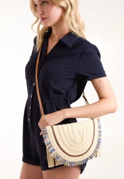 Woven Fringe Detail Clutch Bag With Attachable Strap
