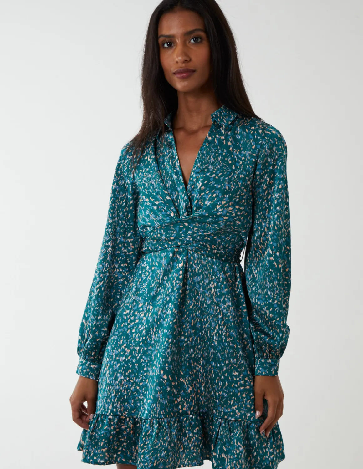 Wrap Bust Mini Shirt Dress