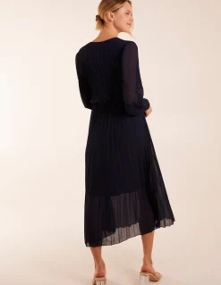 Wrap Front Pleated Midi Dress