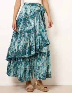 Wrap Metallic Tiered Skirt