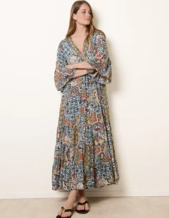 Wrap Over Tiered Art Silk Dress
