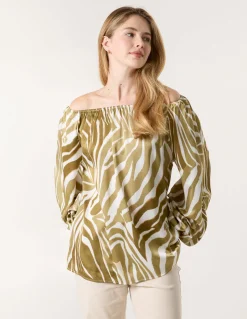 Zebra Satin Ruched Bardot Top