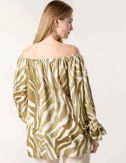 Zebra Satin Ruched Bardot Top