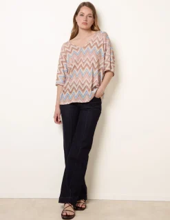 Zig Zag Metallic Bow Back Top