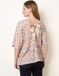Zig Zag Metallic Bow Back Top