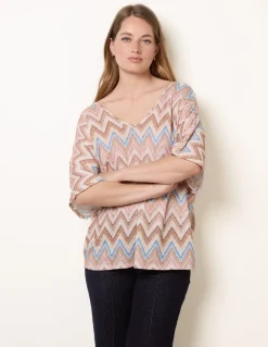 Zig Zag Metallic Bow Back Top