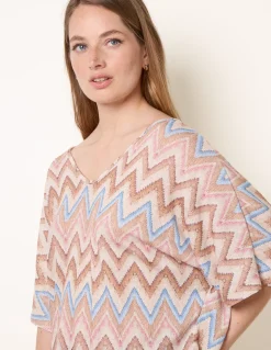 Zig Zag Metallic Bow Back Top
