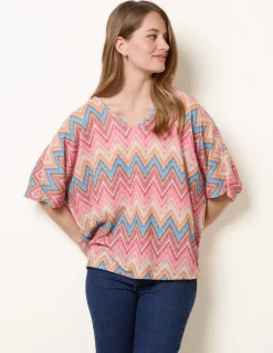 Zig Zag Metallic Bow Back Top