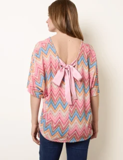 Zig Zag Metallic Bow Back Top