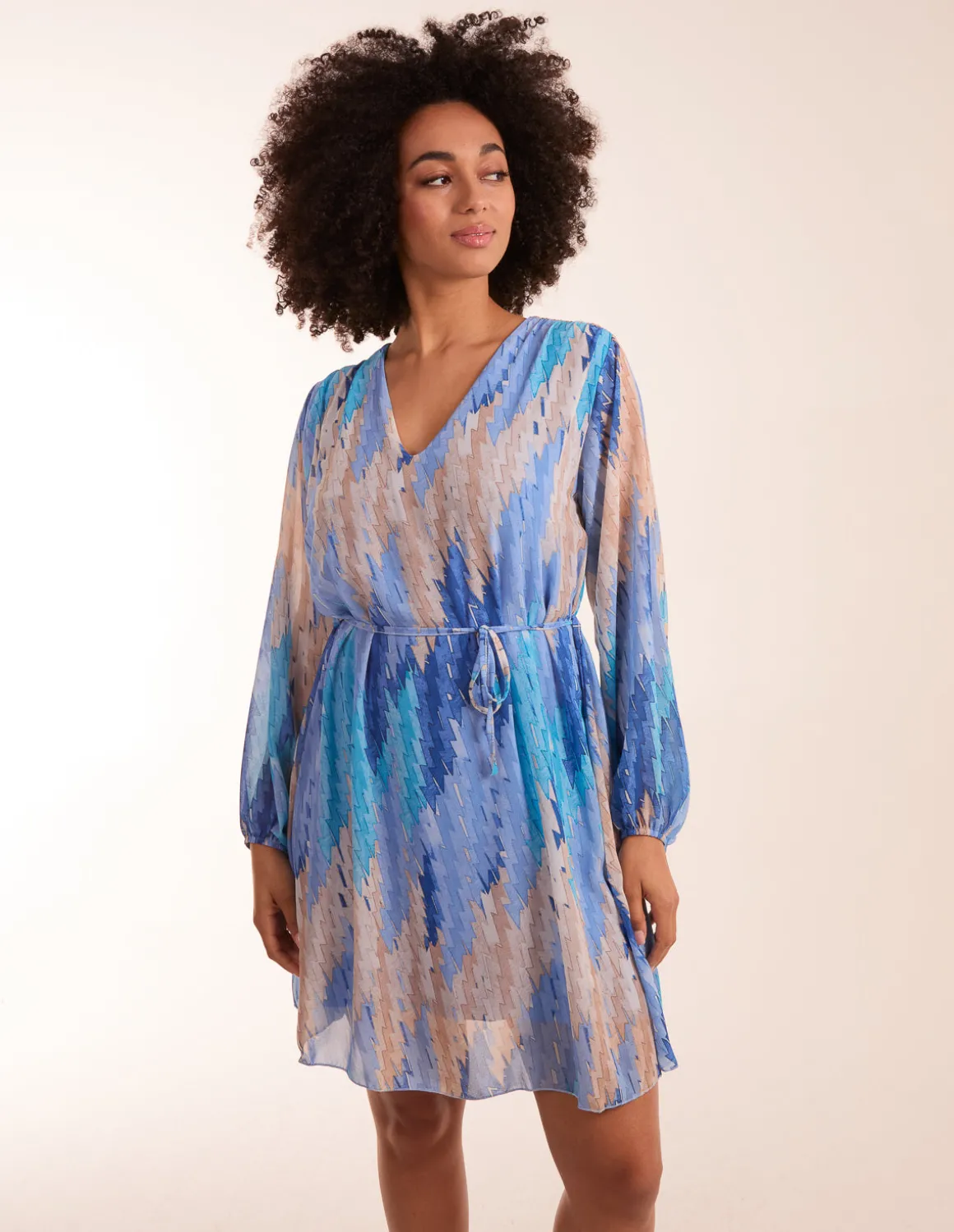 Zig Zag Printed Belted Dress