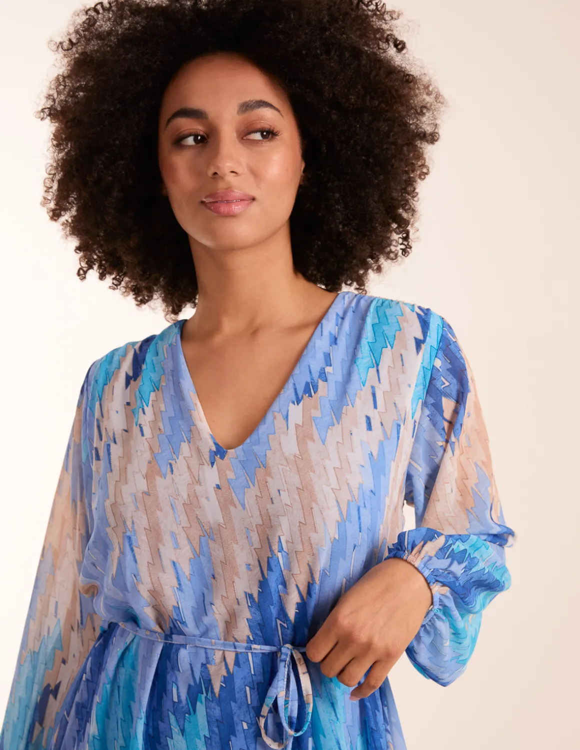 Zig Zag Printed Belted Dress