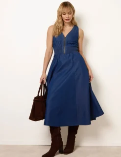 Zip Front Denim Dress
